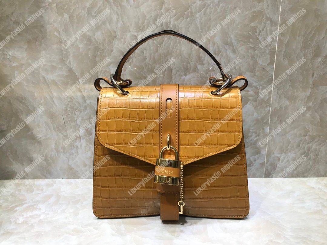 Chloe Medium Aby Day Shoulder Bag In Embossed Croco Effect On Calfskin Orange