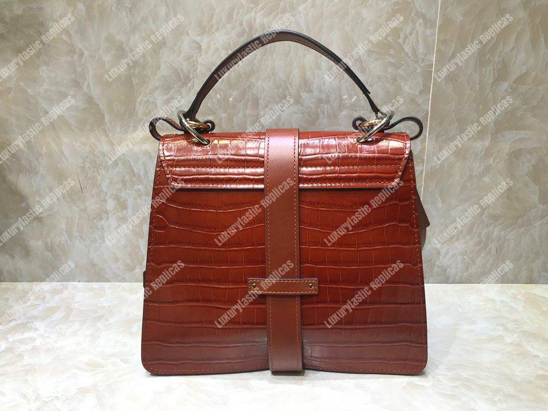 Chloe Medium Aby Day Shoulder Bag In Embossed Croco Effect On Calfskin Brown