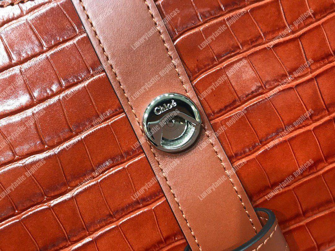 Chloe Medium Aby Day Shoulder Bag In Embossed Croco Effect On Calfskin Brown