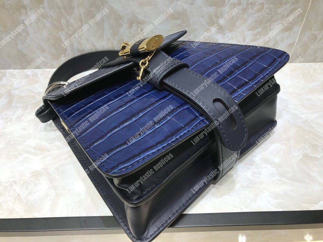 Chloe Small Aby Day Shoulder Bag In Embossed Croco Effect On Calfskin Blue