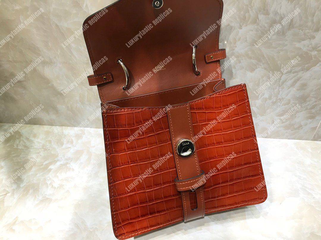Chloe Small Aby Day Shoulder Bag In Embossed Croco Effect On Calfskin Brown
