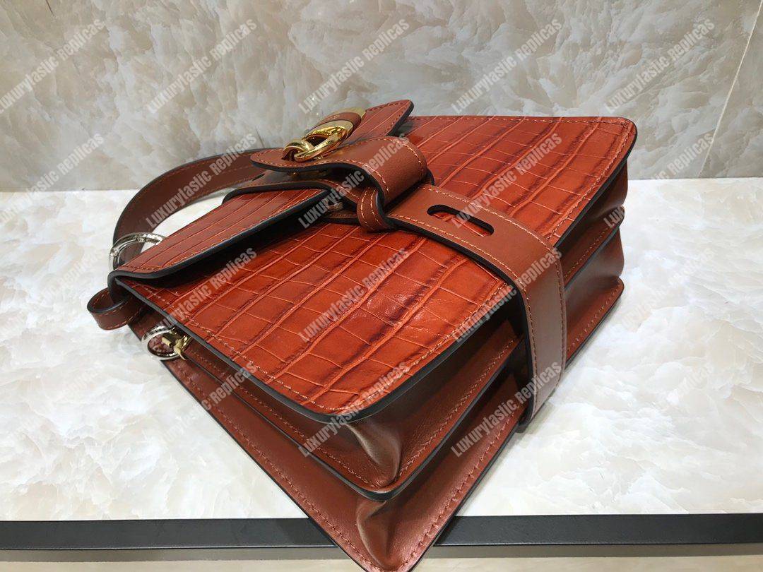 Chloe Small Aby Day Shoulder Bag In Embossed Croco Effect On Calfskin Brown