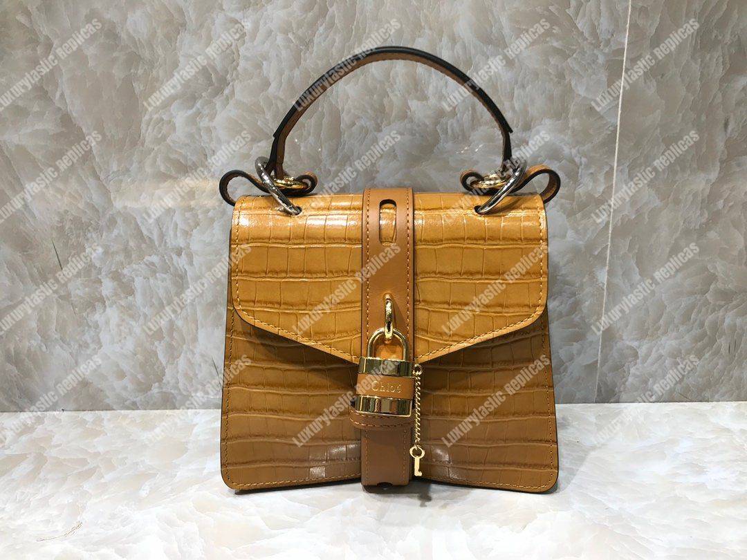 Chloe Small Aby Day Shoulder Bag In Embossed Croco Effect On Calfskin Orange