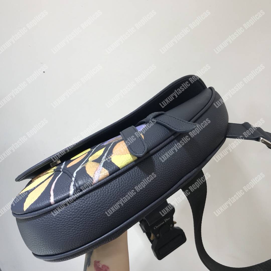 D*or saddle bag navy blue grained calfskin and alex foxton floral