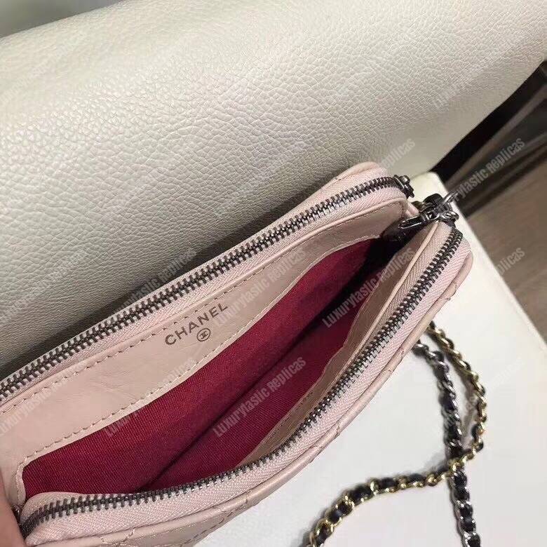 Ch*el clutch with chain beige and black