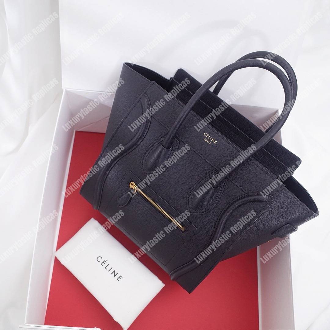 Micro Luggage Handbag In Drummed Calfskin Black