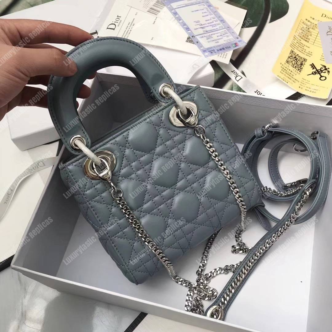 mini lady D*or lambskin bag storm blue