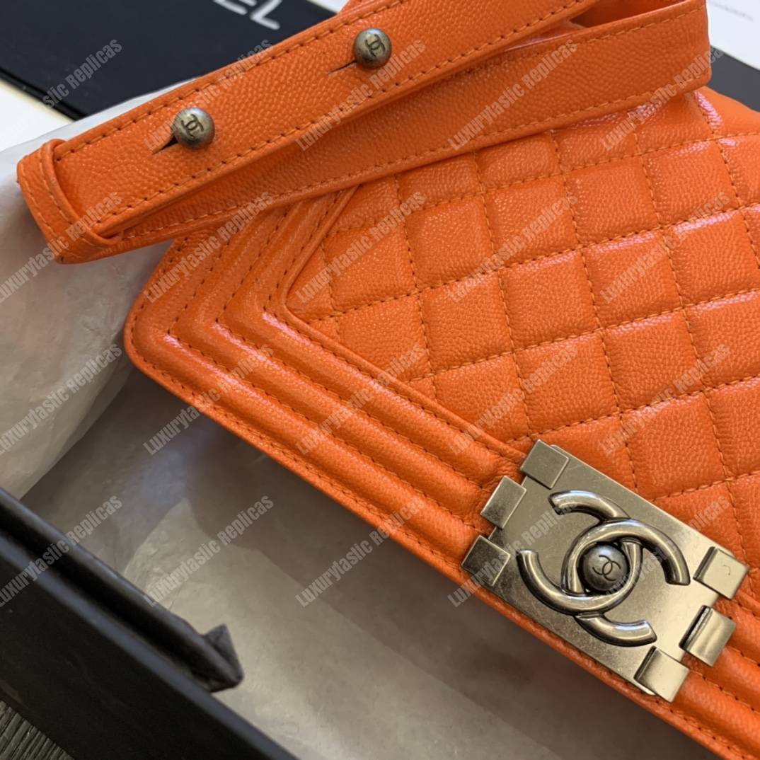 Ch*el boy medium caviar leather orange