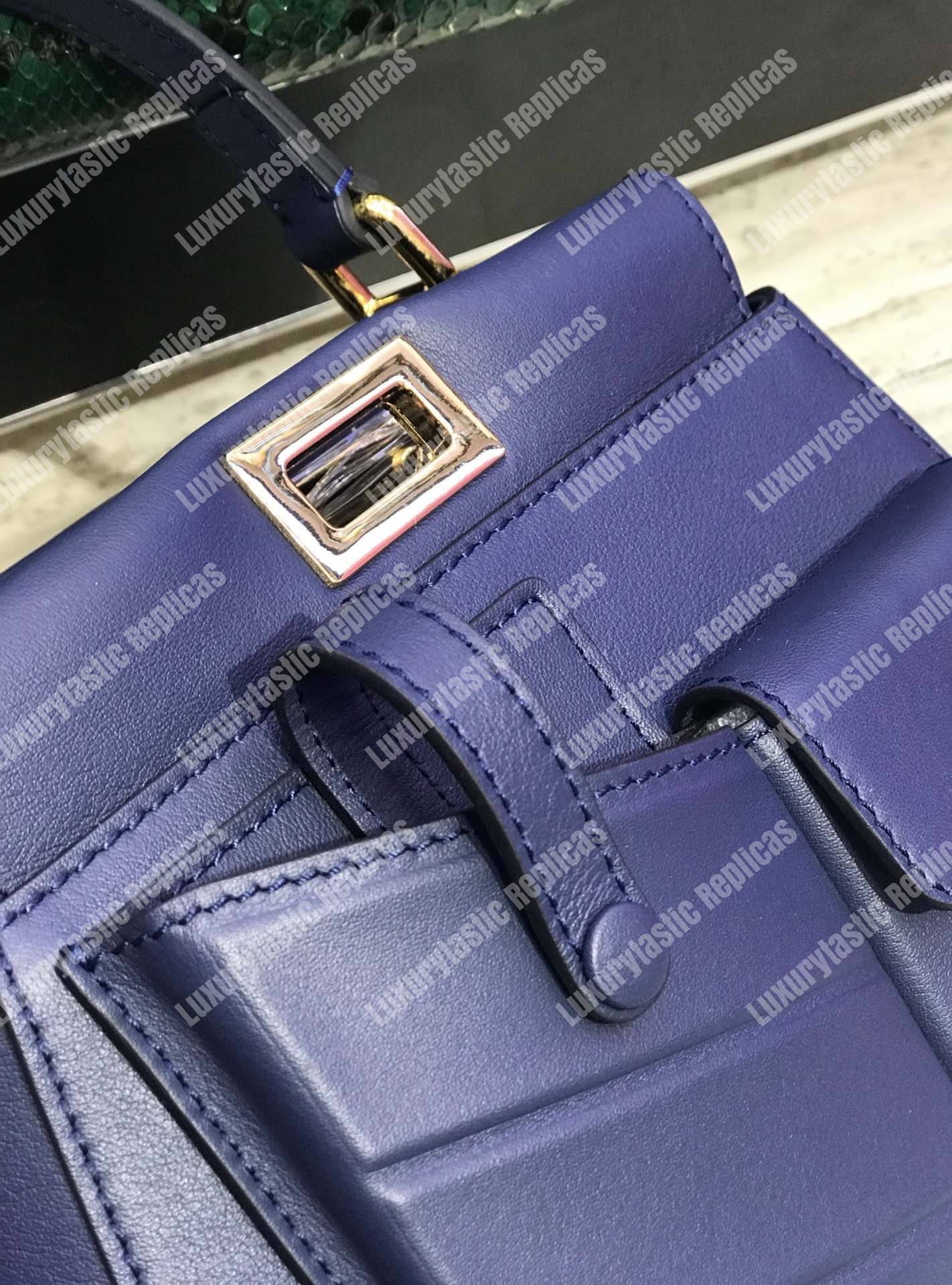 F**di peekaboo iconic mini blue leather bag
