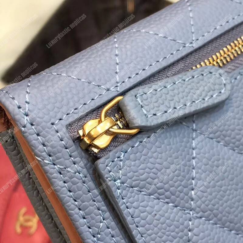 Ch*el classic small flap wallet blue