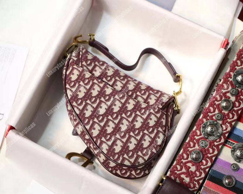 mini D*or burgundy oblique saddle bag