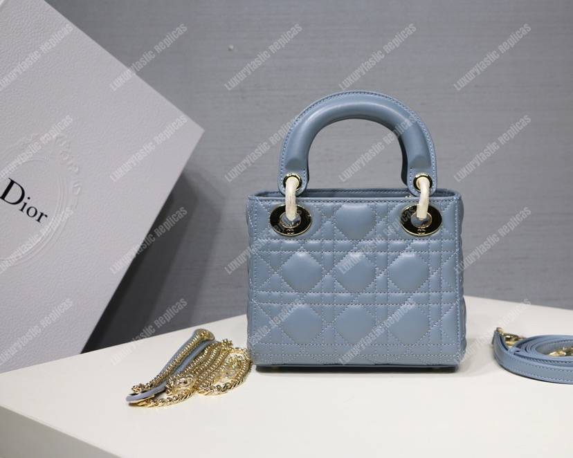 mini lady D*or lambskin bag blue