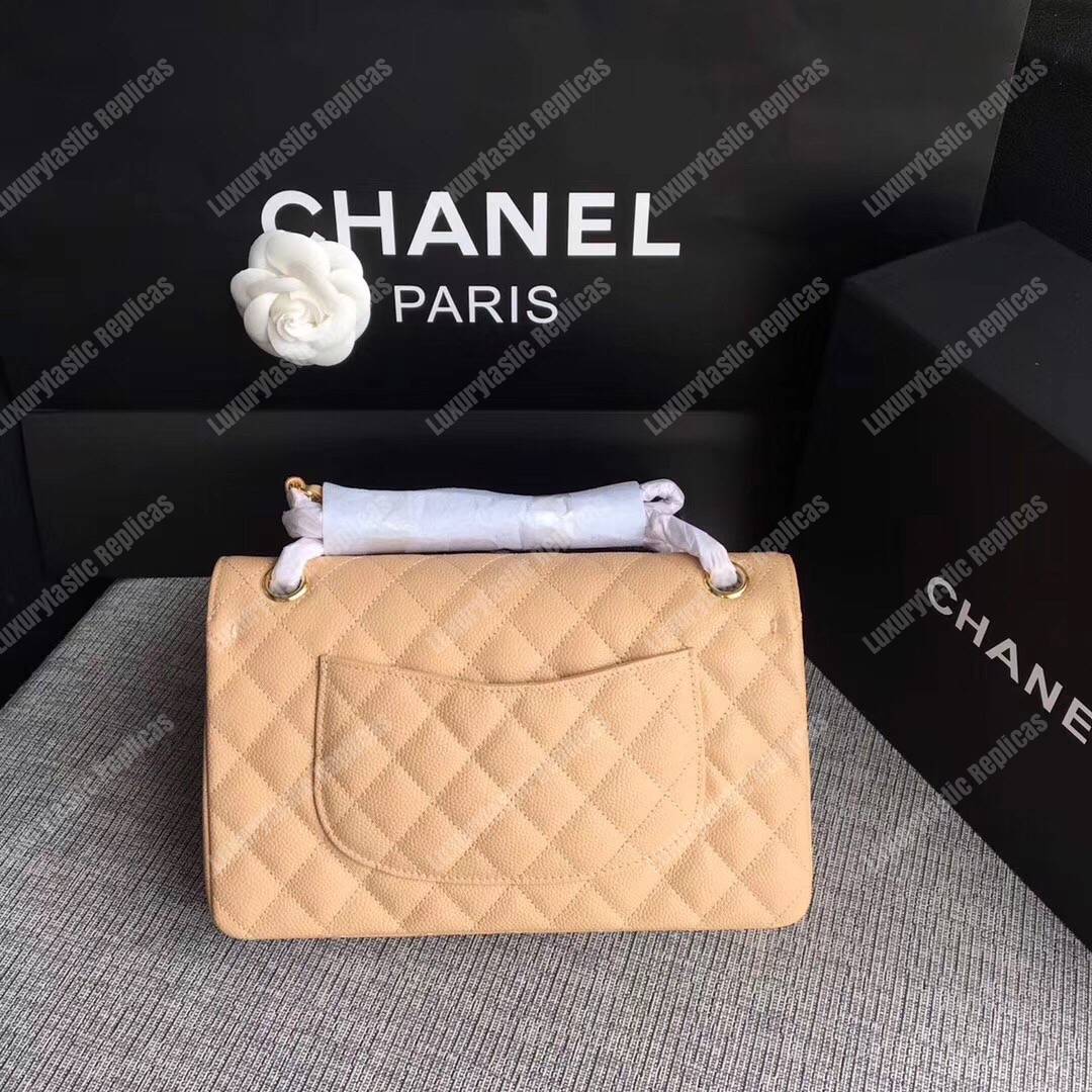 Ch*el medium classic handbag beige gold-tone metal