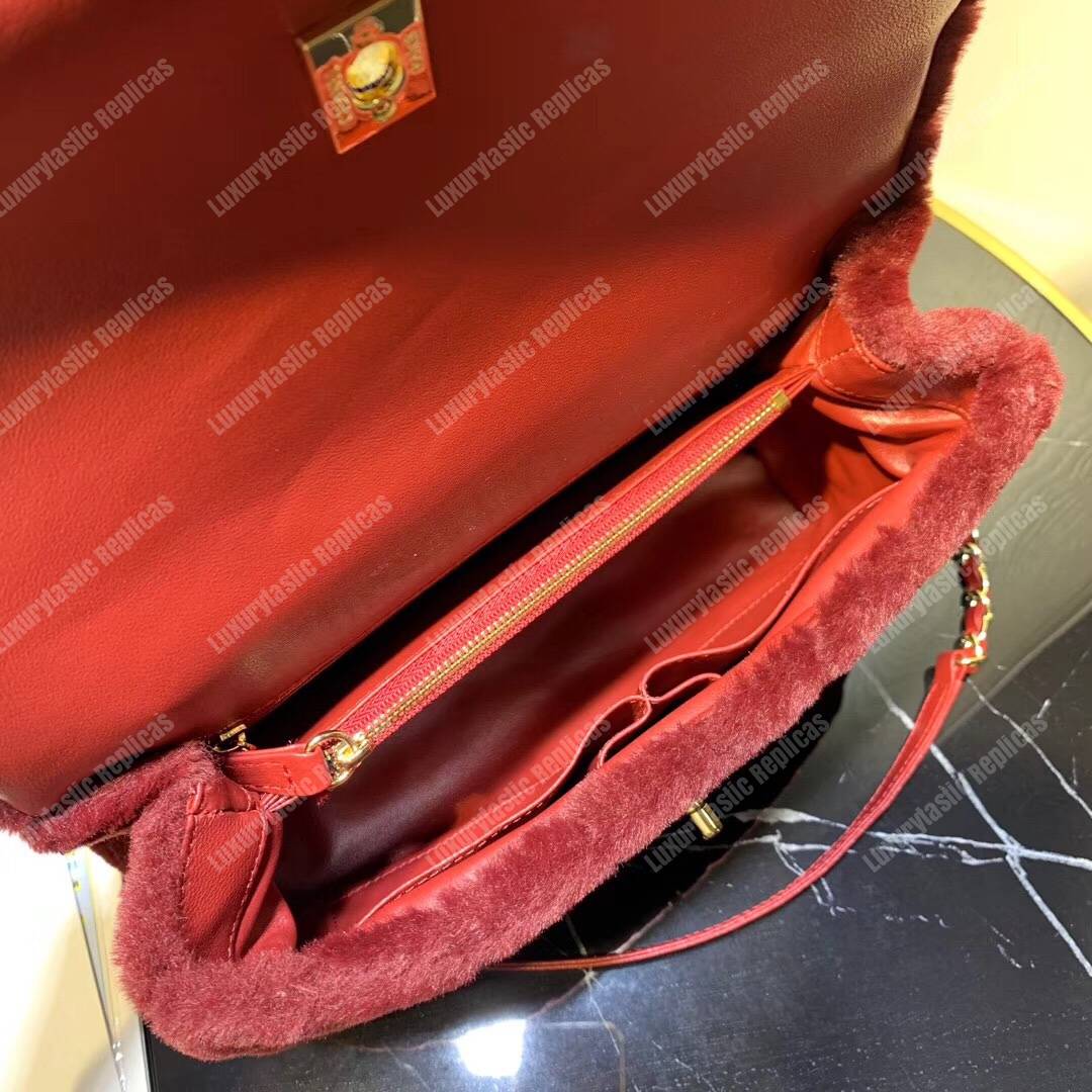 Ch*el flap bag with top handle burgundy