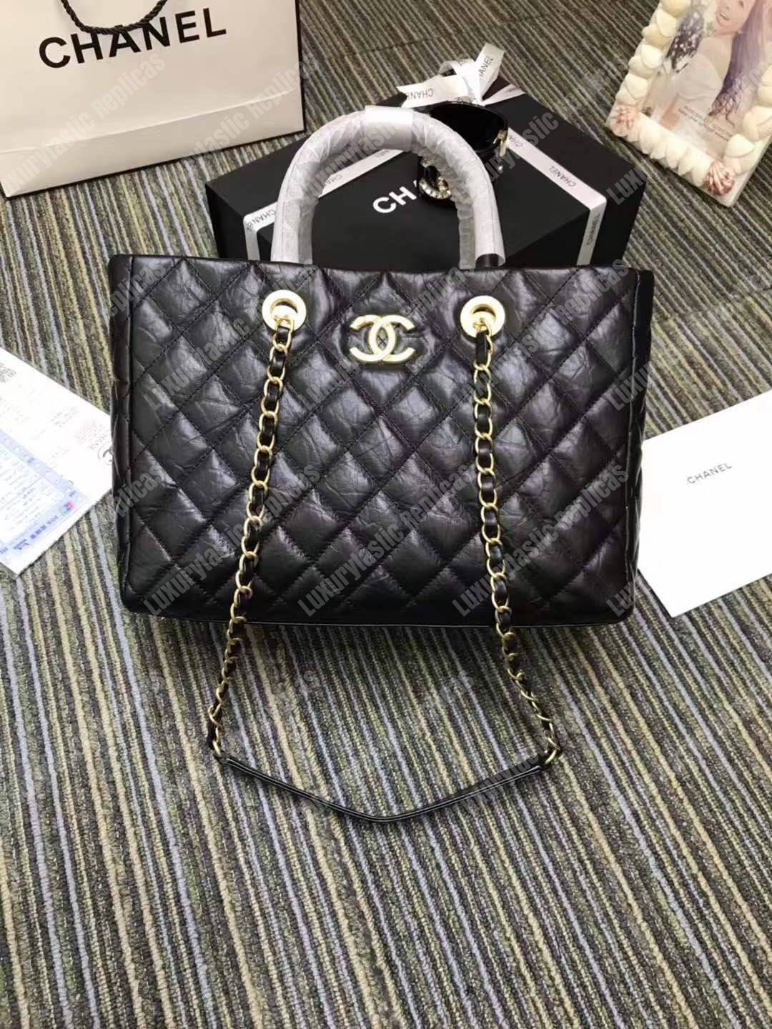 Ch*el large shopping bag black (30cm)