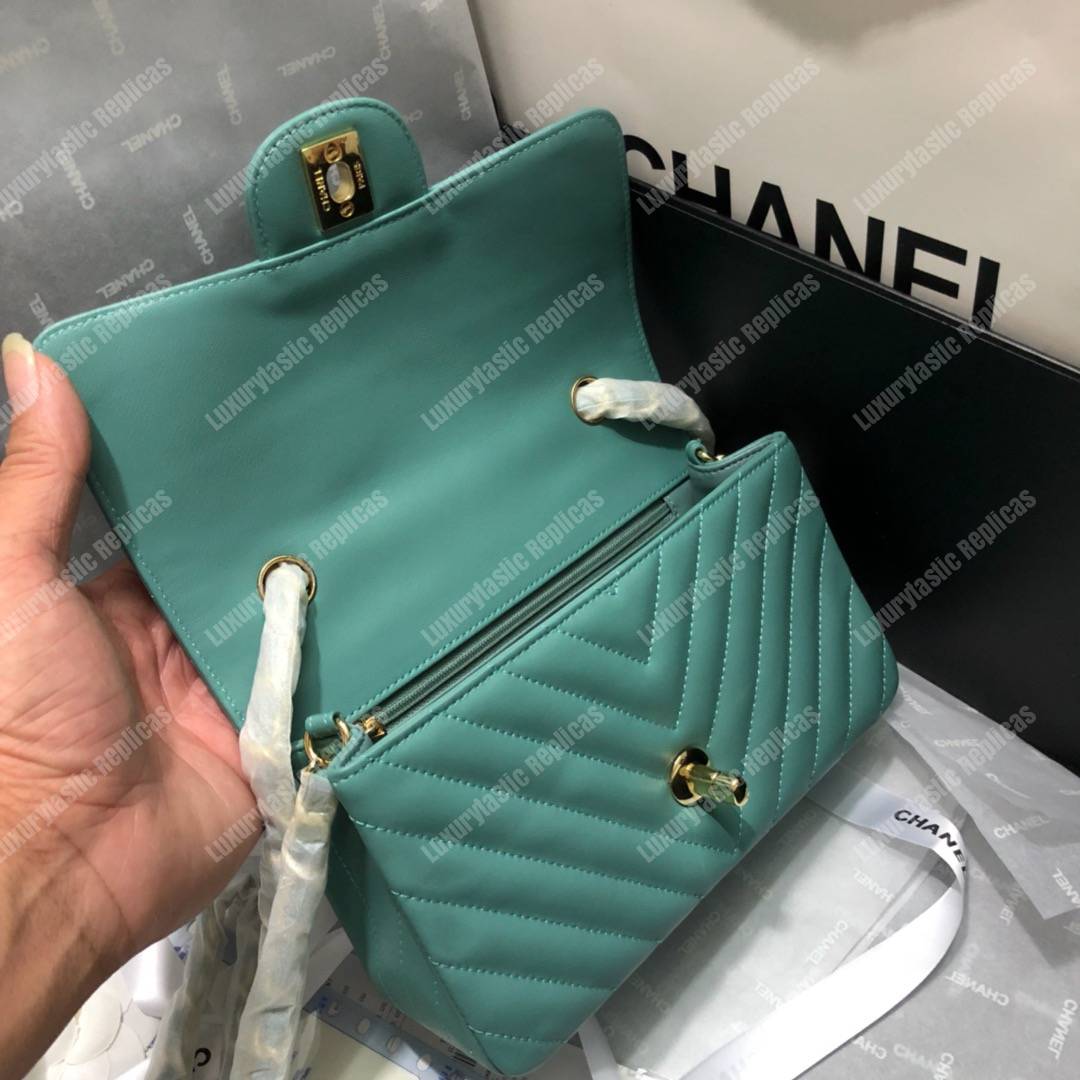 Ch*el mini flap bag light blue