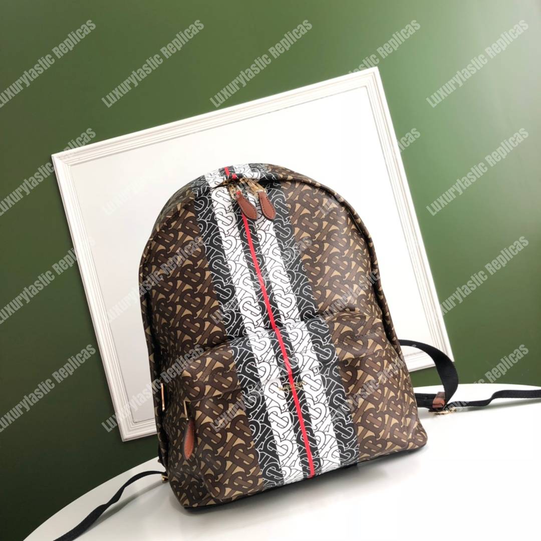 B**rry monogram stripe print e-canvas backpack bridle brown