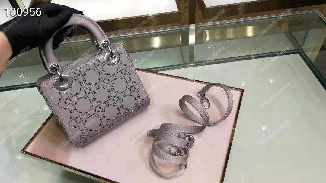 mini lady D*or satin bag gray