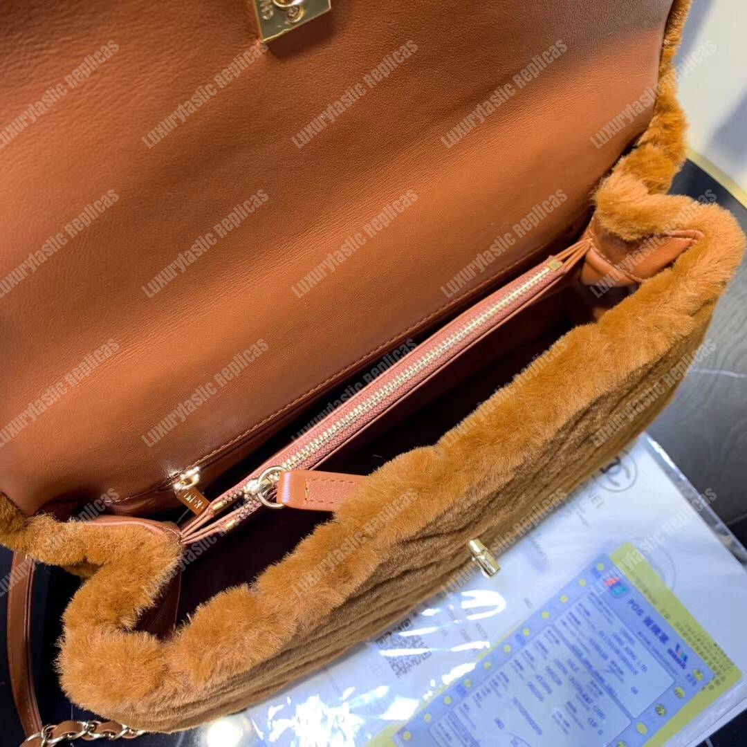 Ch*el flap bag with top handle beige