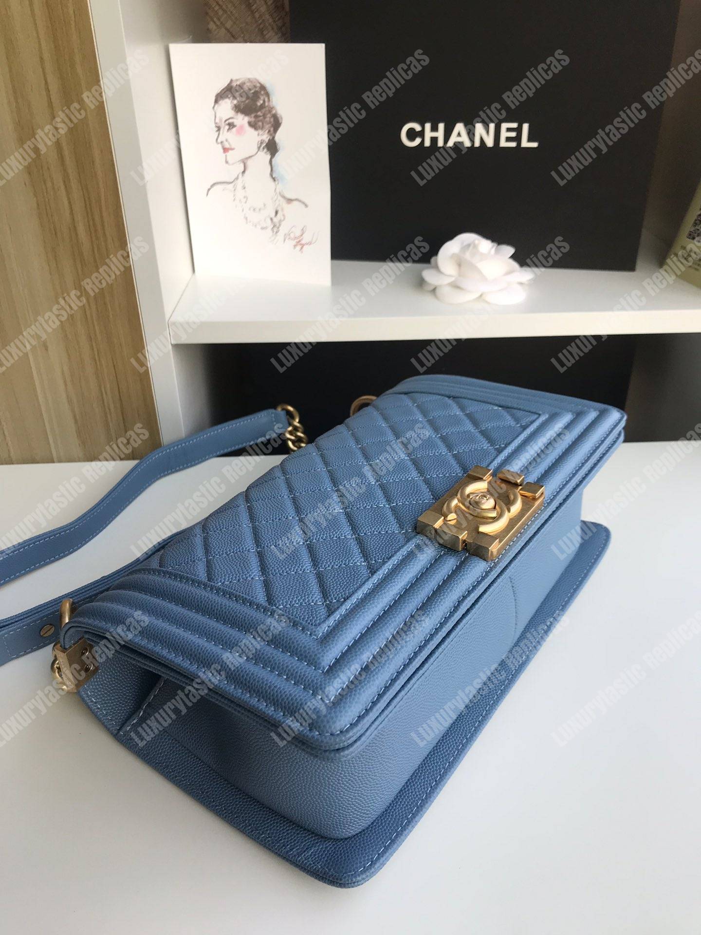 Ch*el boy medium handbag blue
