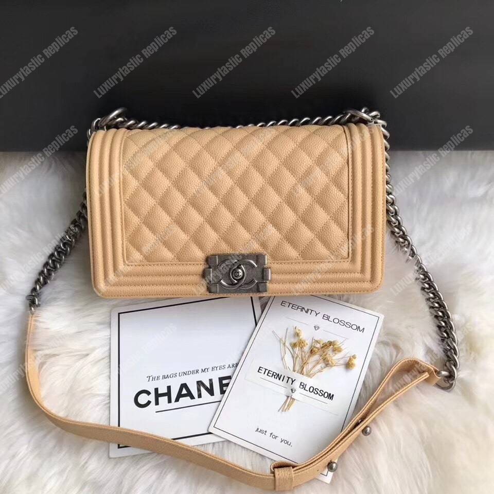 Ch*el boy medium handbag beige