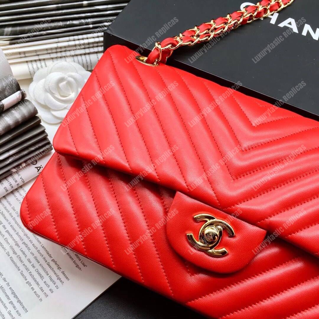 Ch*el classic medium handbag red