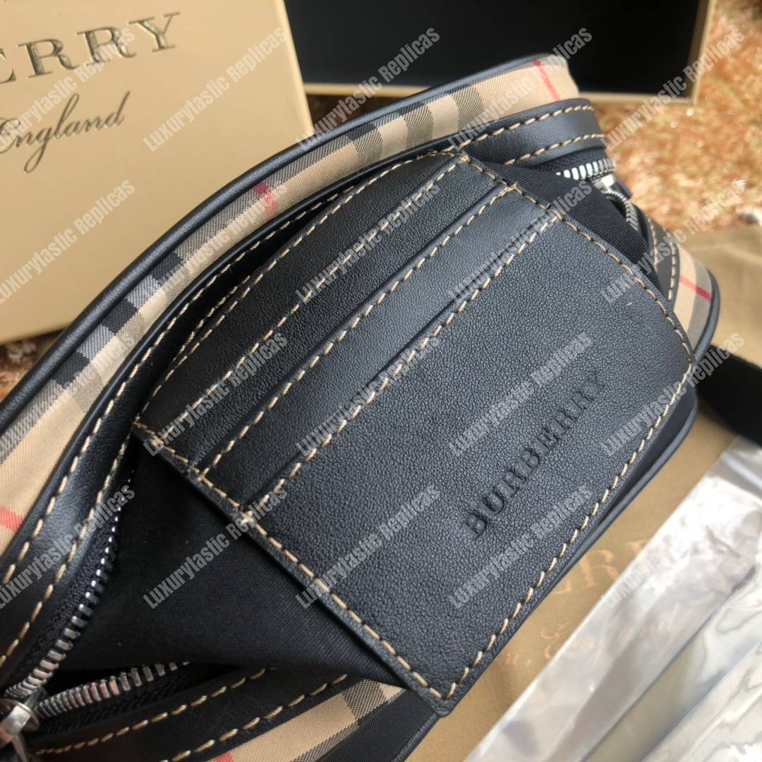 B**rry vintage check and leather crossbody bag archive beige