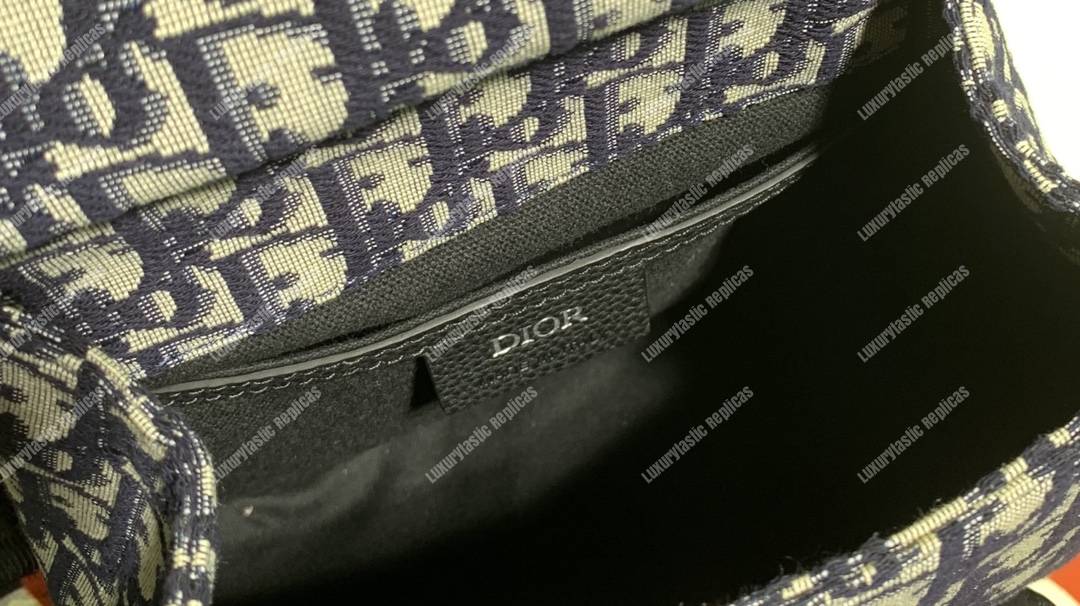 D*or navy blue oblique jacquard mini saddle backpack