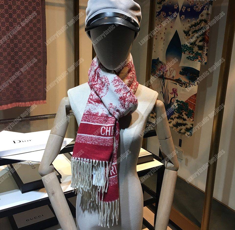 CD Toile de Jouy Stole Red Cashmere & Wool