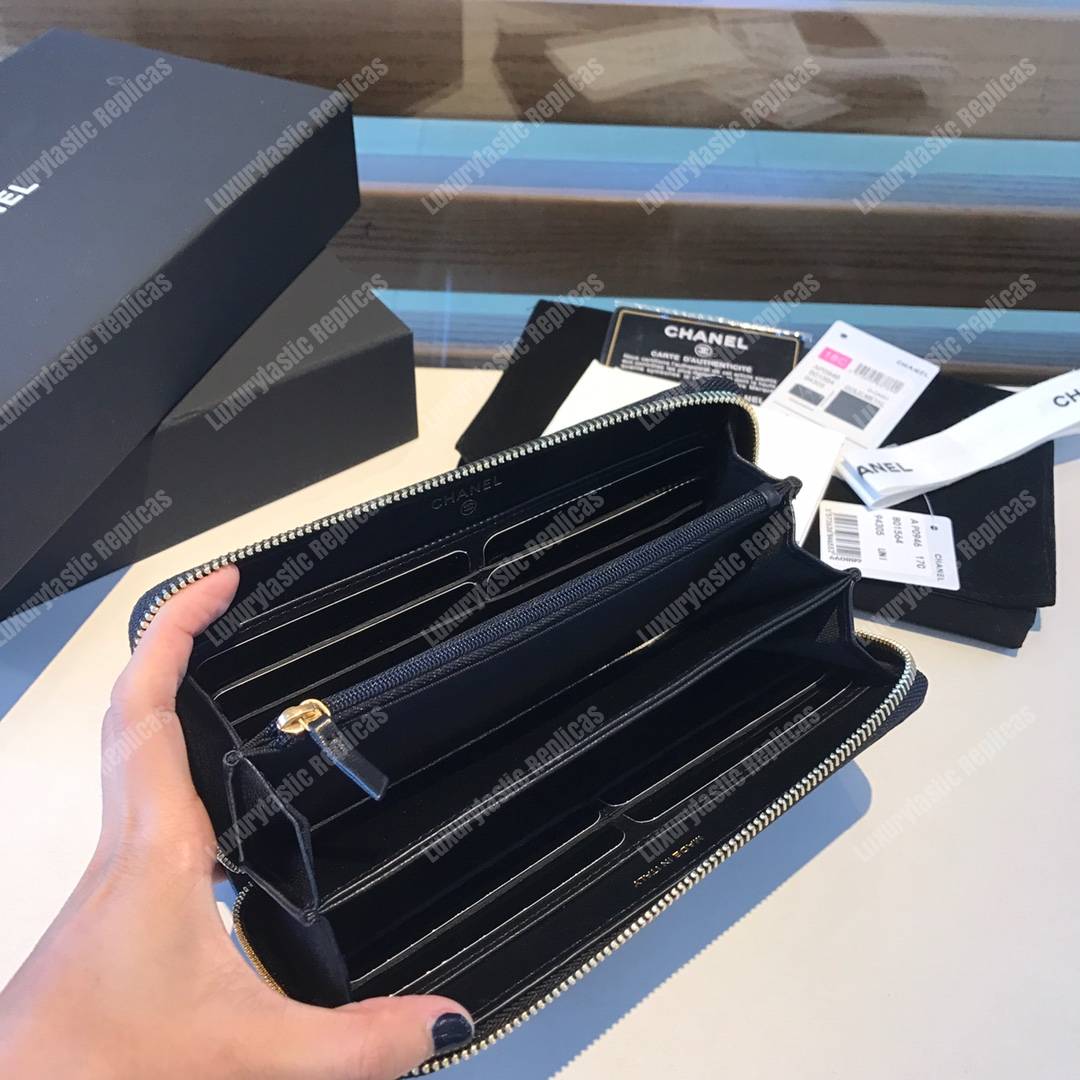 Ch*el 19 long zipped wallet sky black