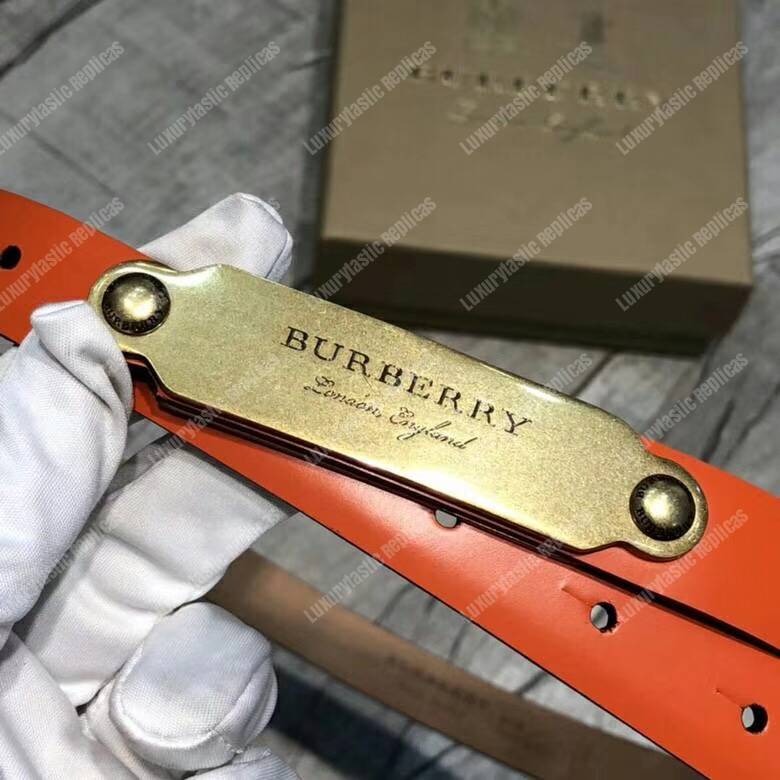 B**rry brass plaque buckle embossed bridle leather belt orange