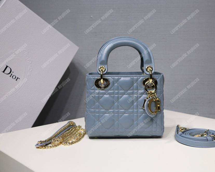 mini lady D*or lambskin bag blue