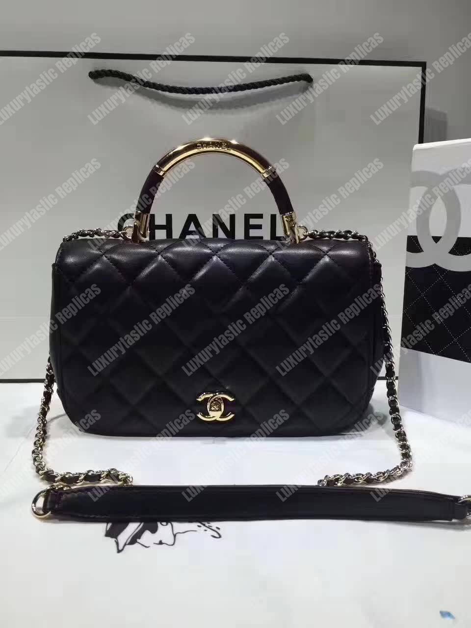 Ch*el medium flap bag with top handle black