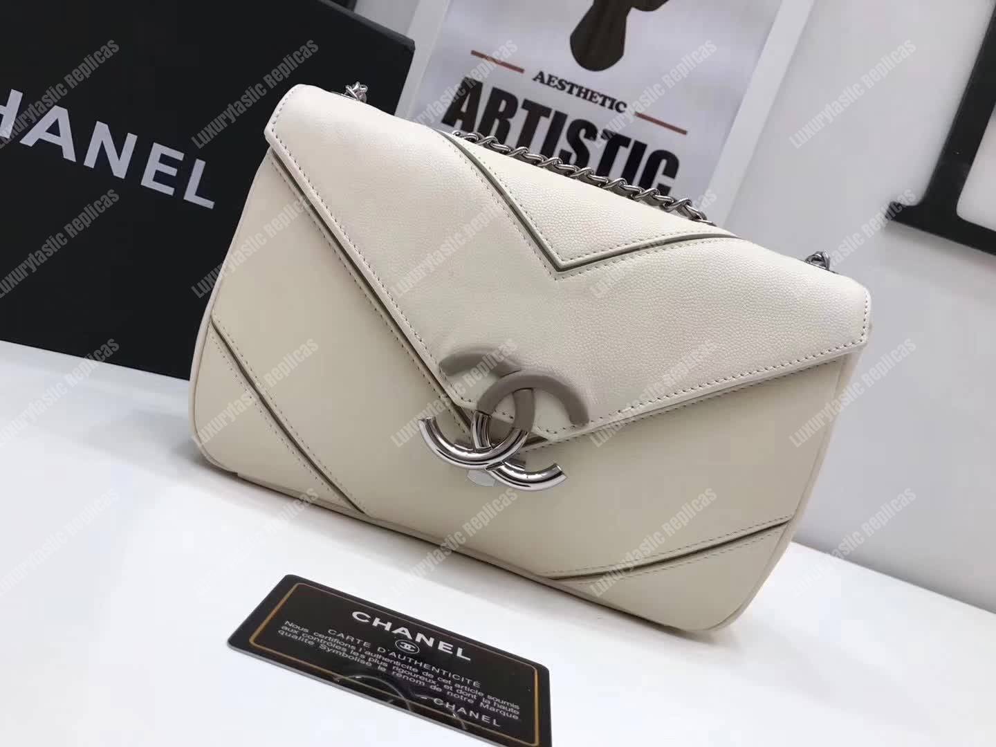 Ch*el medium flap bag white