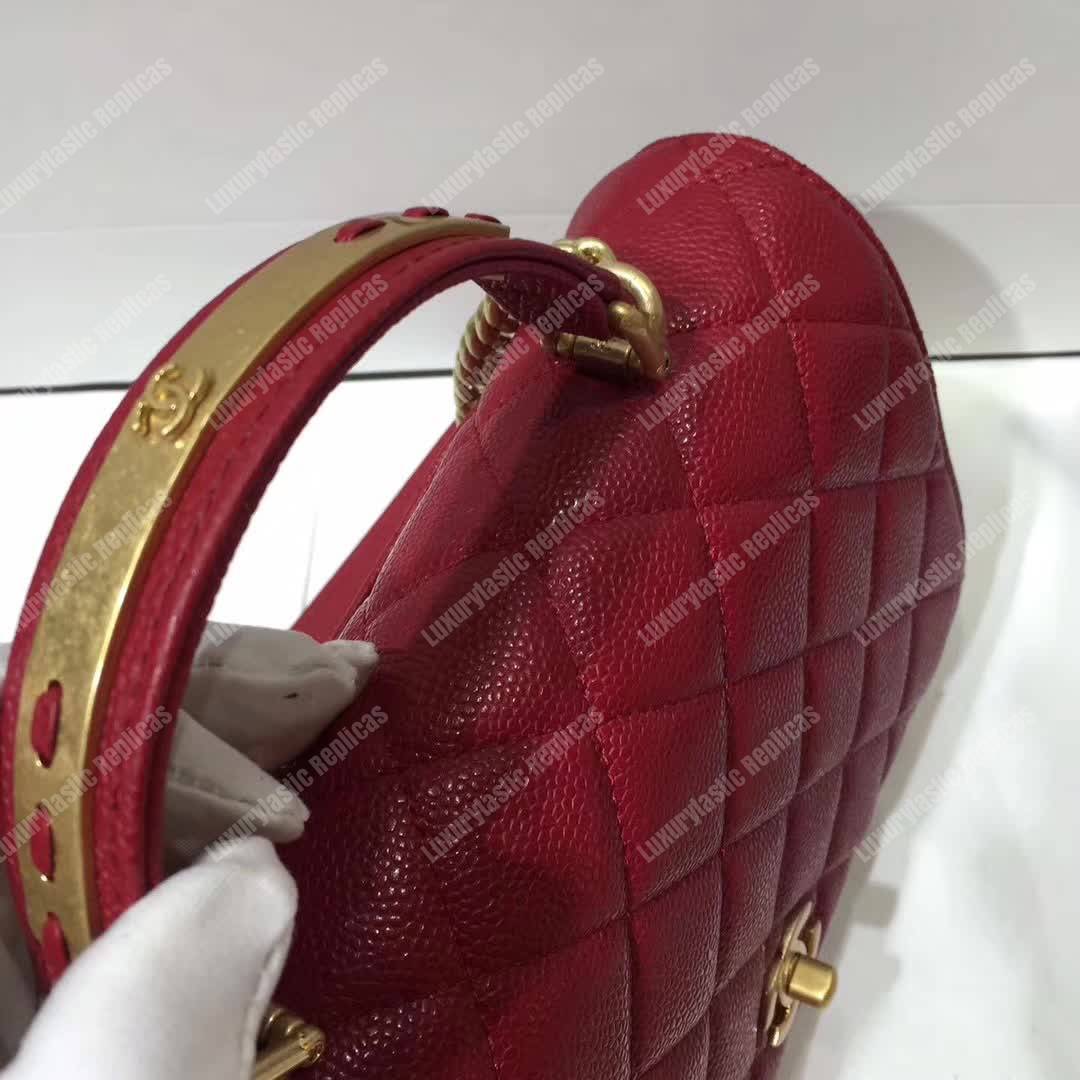 Ch*el small flap bag with top handle red