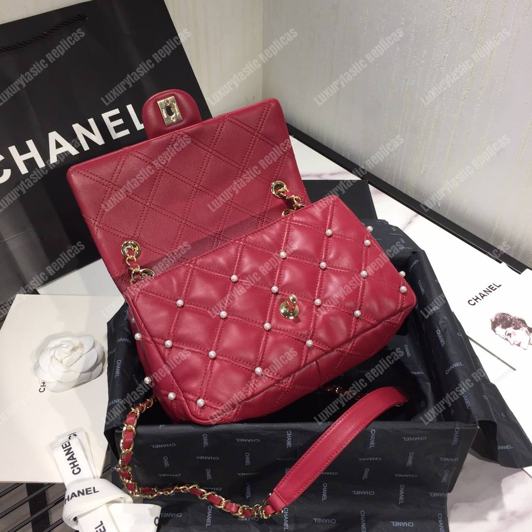 Ch*el flap bag iimitation pearls red
