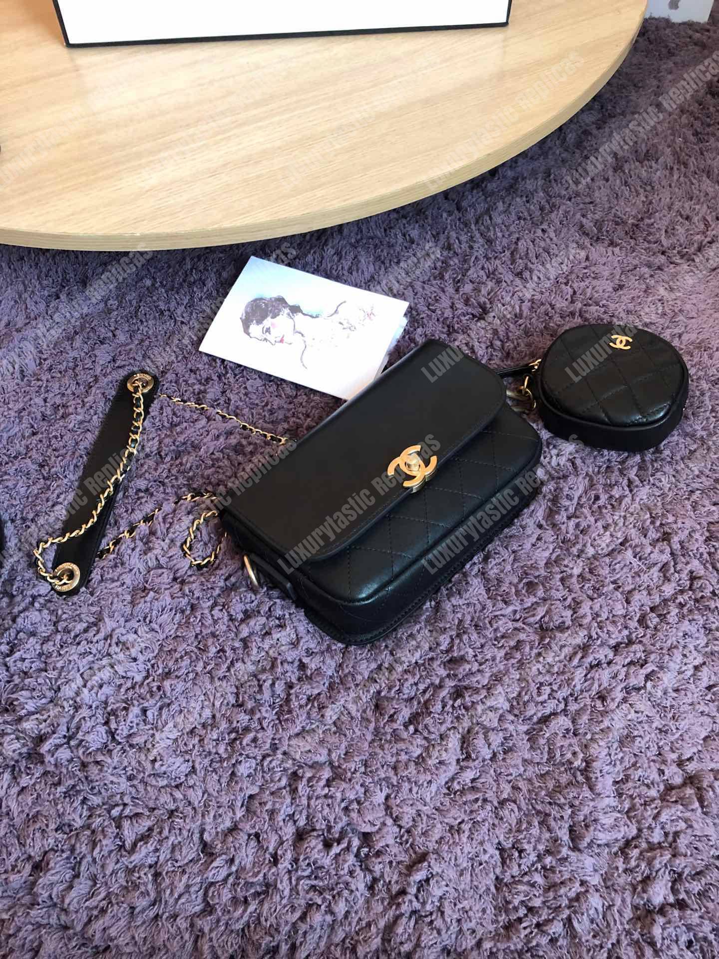 Ch*el flap bag & coin purse black