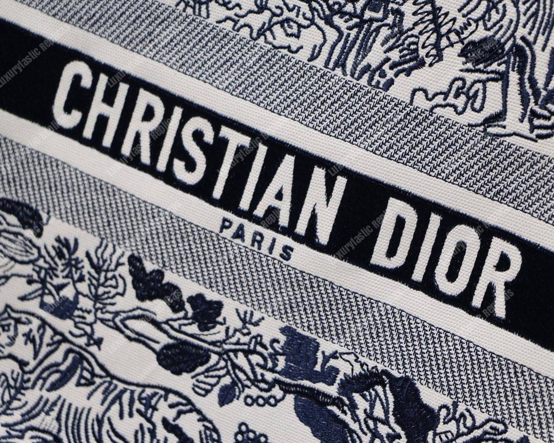 D*or book tote bag embroidered black & white toile de jouy carnivora