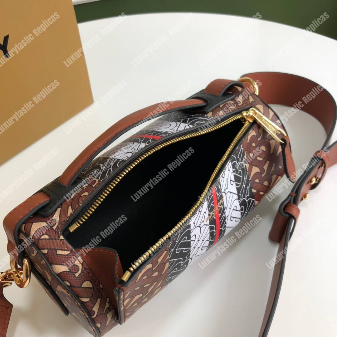B**rry the monogram stripe e-canvas and leather barrel bag bridle brown