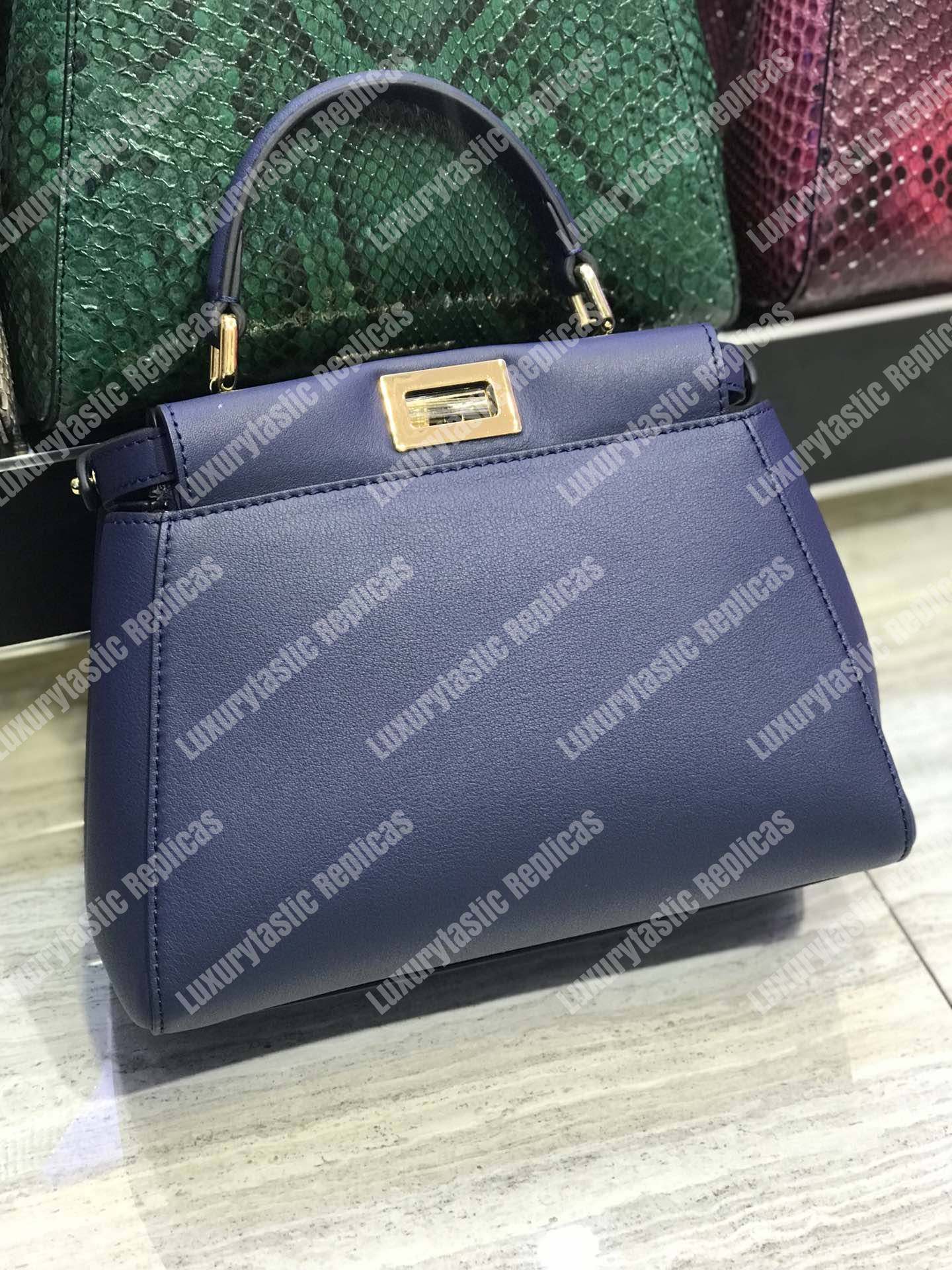F**di peekaboo iconic mini blue leather bag