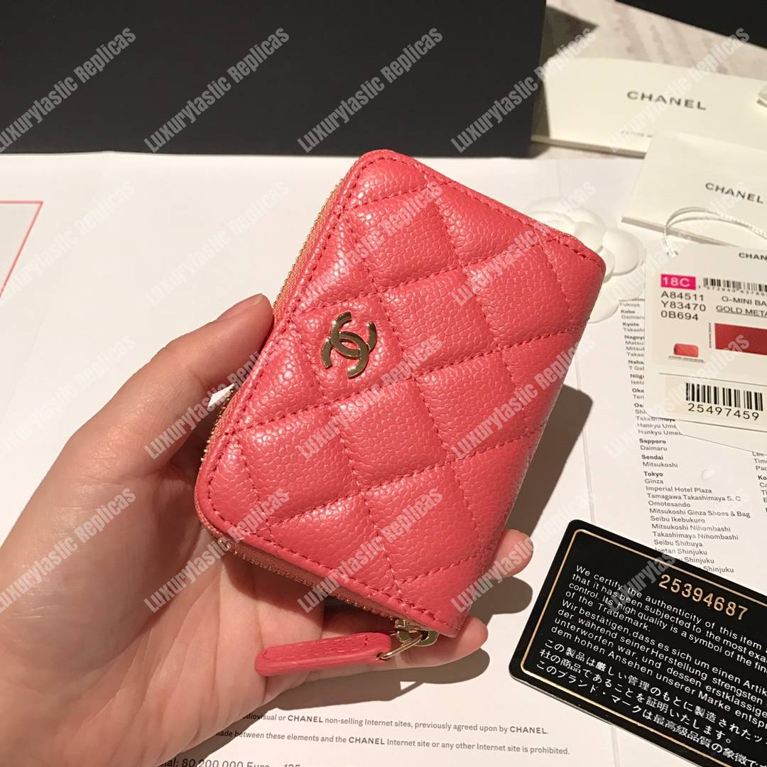 Ch*el classic zipped coin purse pink