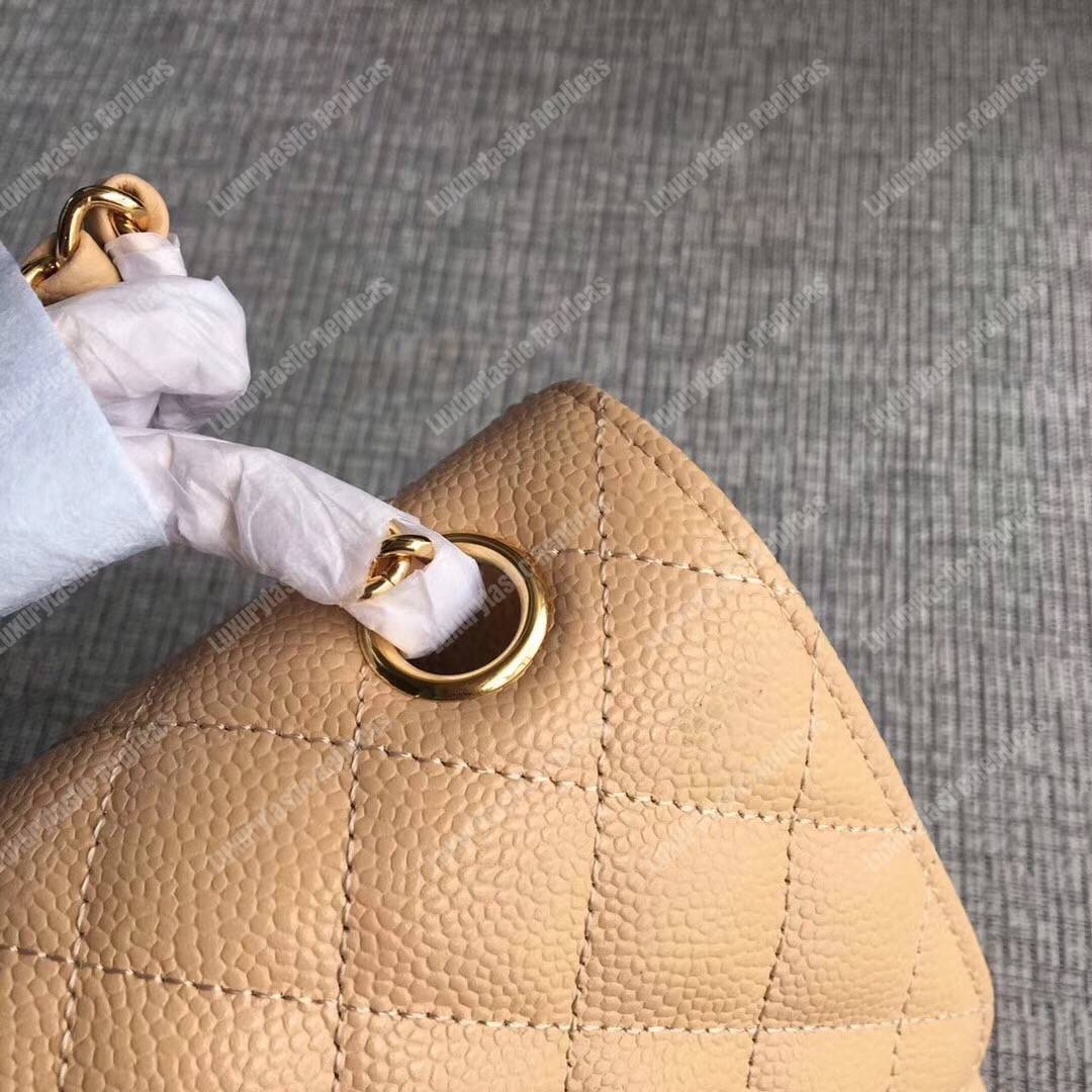 Ch*el medium classic handbag beige gold-tone metal