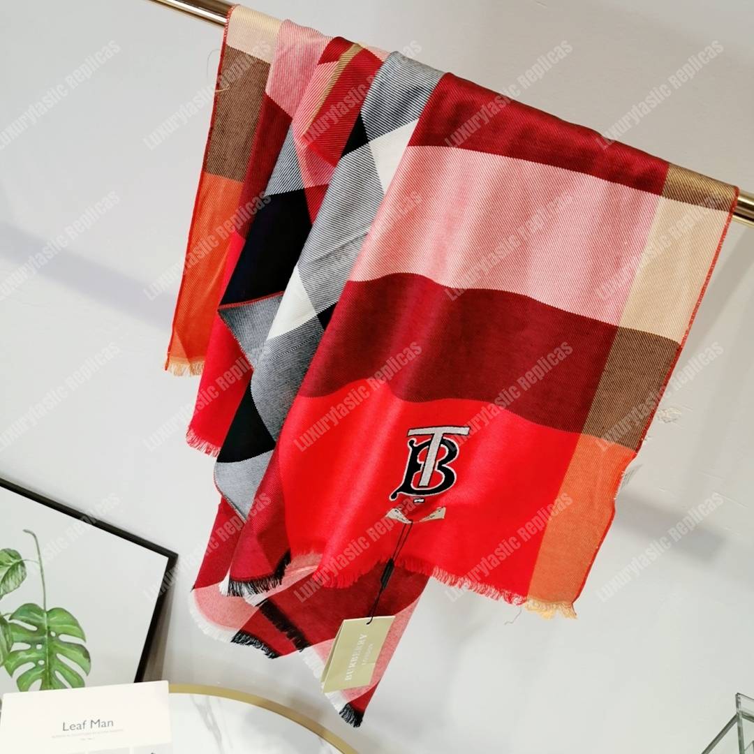 B**rry cashmere scarf red maroon tb monogram