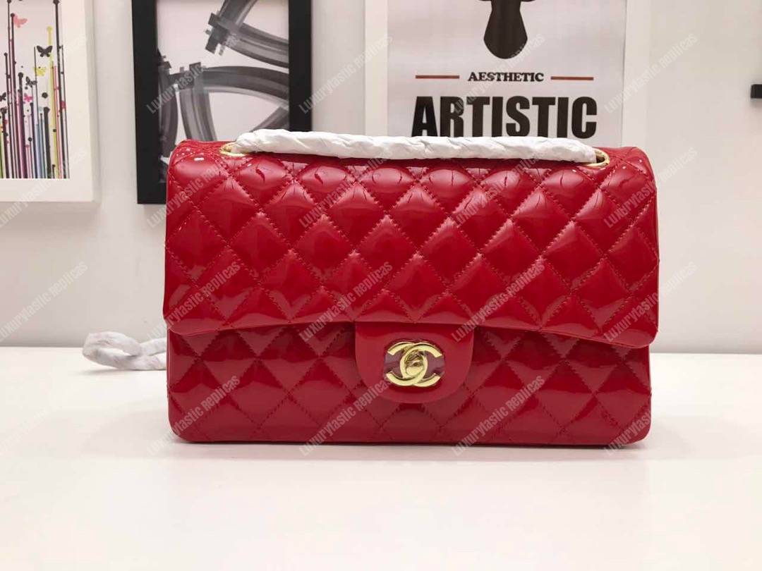 Ch*el classic medium flap bag red