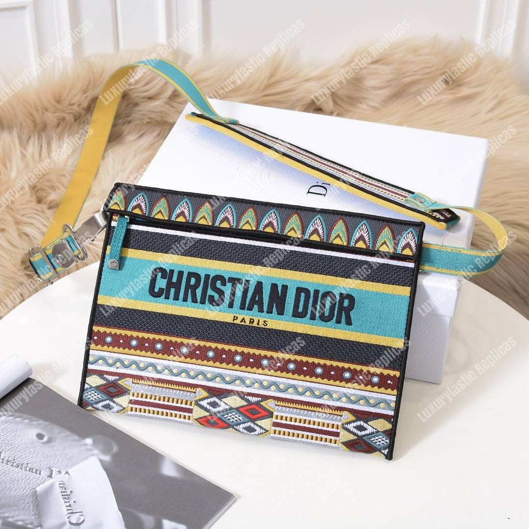D*or multicolored embroidered canvas clutch