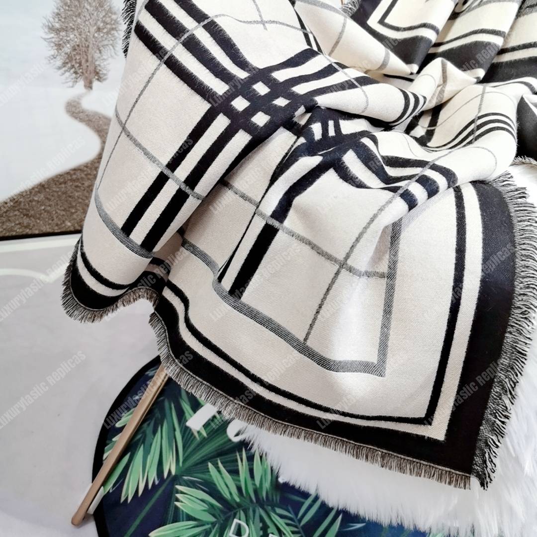 B**rry check, monogram and striped print silk scarf black