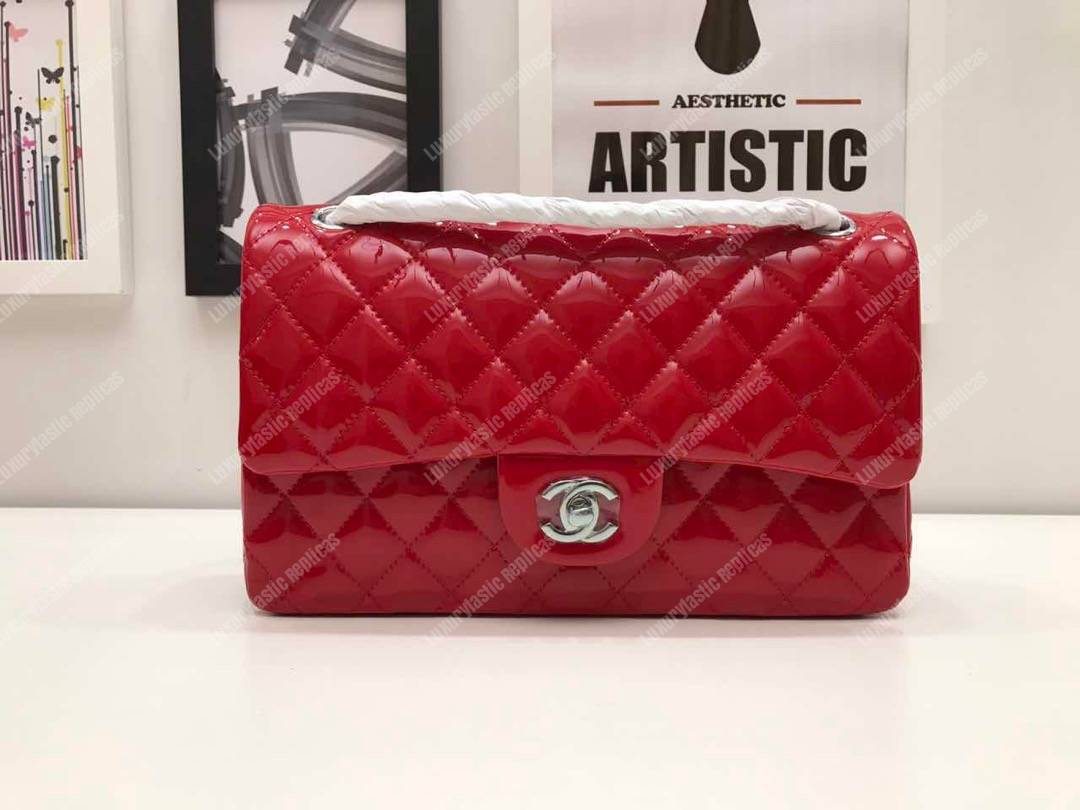 Ch*el classic medium flap bag red