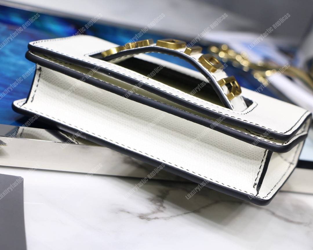 mini j’aD*or calfskin flap bag off-white