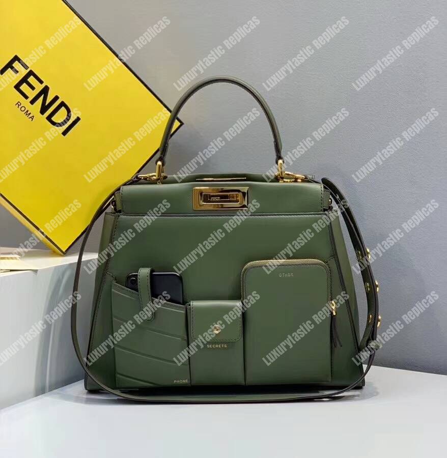 F**di peekaboo iconic medium green leather bag