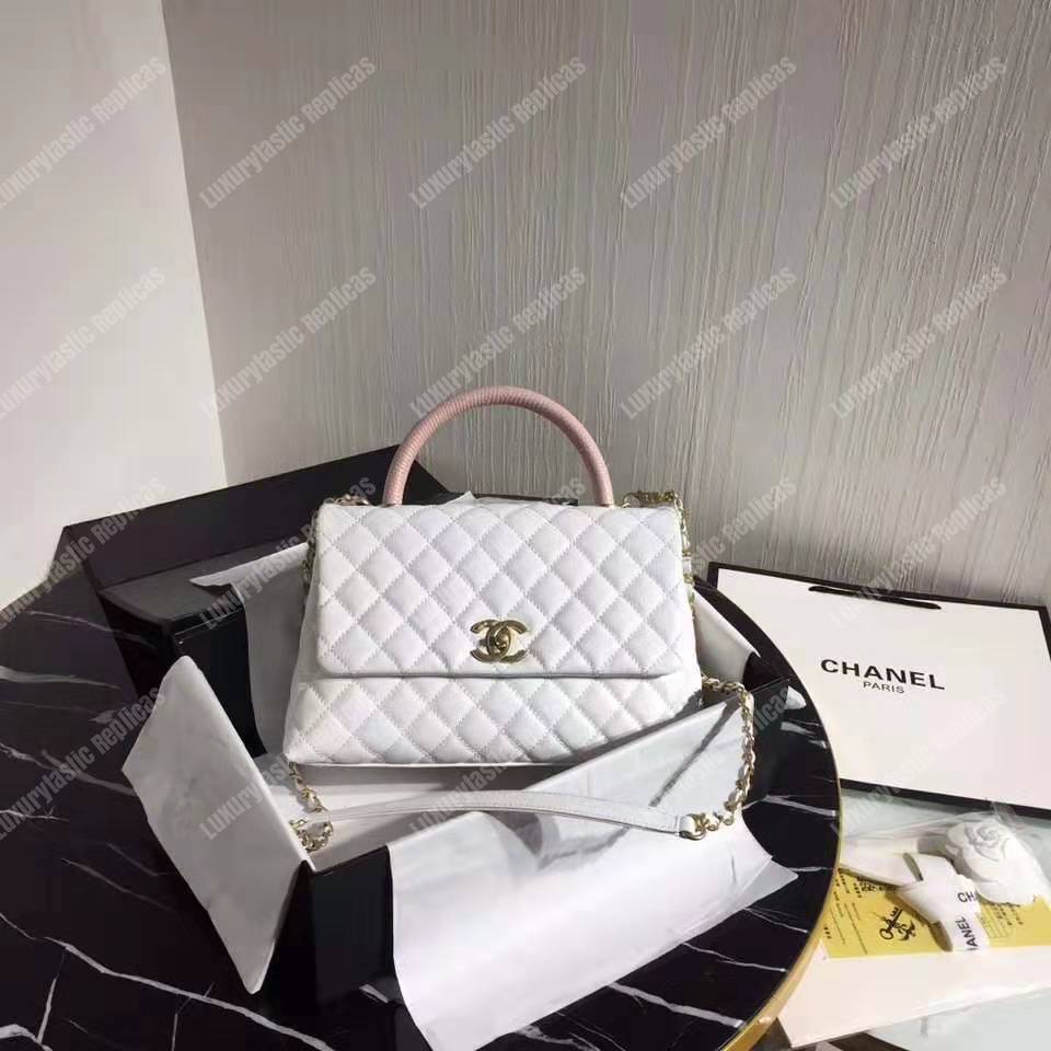 Ch*el flap bag with top handle white
